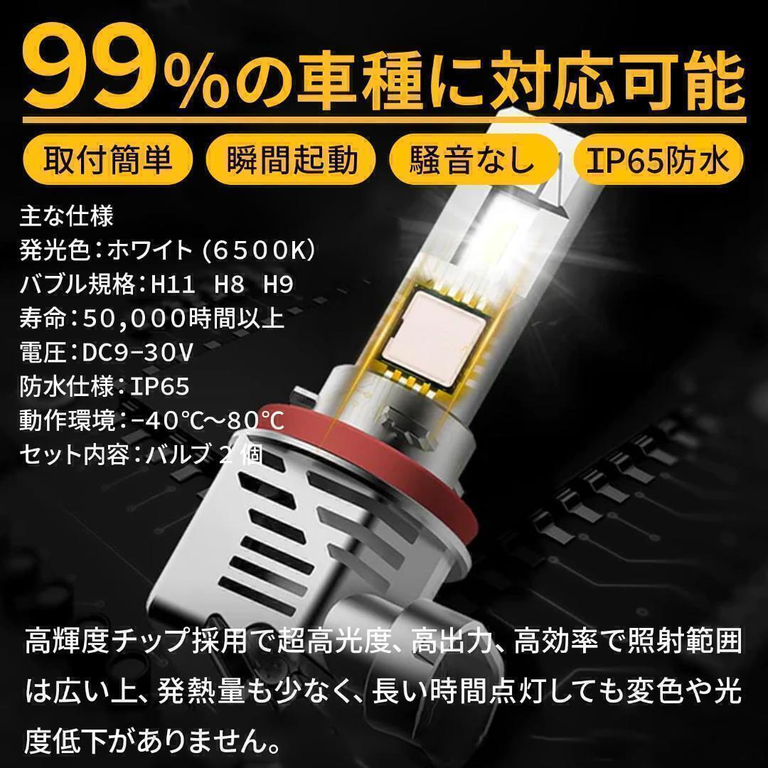 H11 H8 H9 H16 LED ヘッドライト バルブ 高輝度 6000K ホワイト 24000LM 車検対応 IP65防水等級 取付簡単 12V 24V車対応 2個_画像2