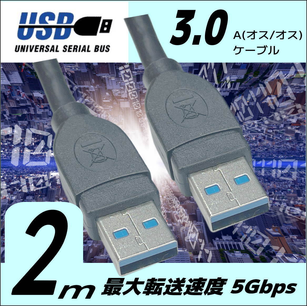 USB3.0 ケーブル 2m A-A(オス/オス) 外付けHDDの接続などに使用します 3AA20【送料無料】_画像1