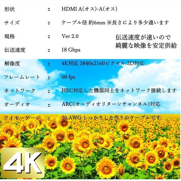 □HDMIケーブル 2m プレミアム高速 Ver2.0 4KフルHD 3D 60fps ネットワーク 対応 2HDMI-20 【送料無料】◆■_画像3