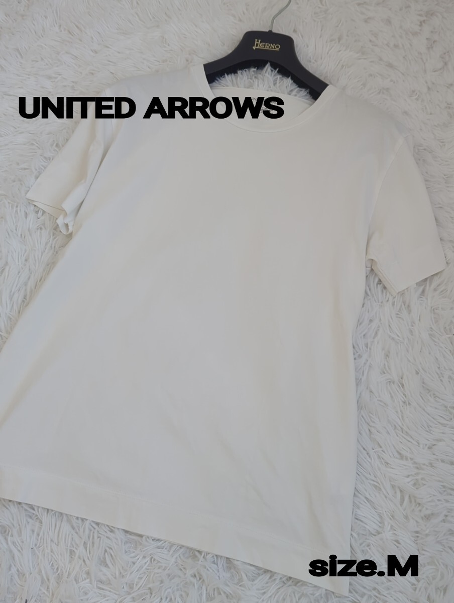 美品　UNITED ARROWS　白　半袖シャツ　コットン　Tシャツ　裾　リブ　半袖　ホワイト　無地　Tシャツ　カットソー　_画像1