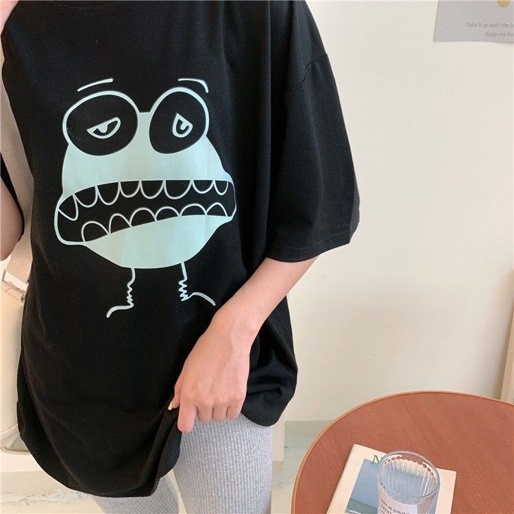 半袖Tシャツ カットソー レディース 婦人服 トップス ビッグシルエット イラスト プリント おしゃれ人気 韓国おもしろTシャツ