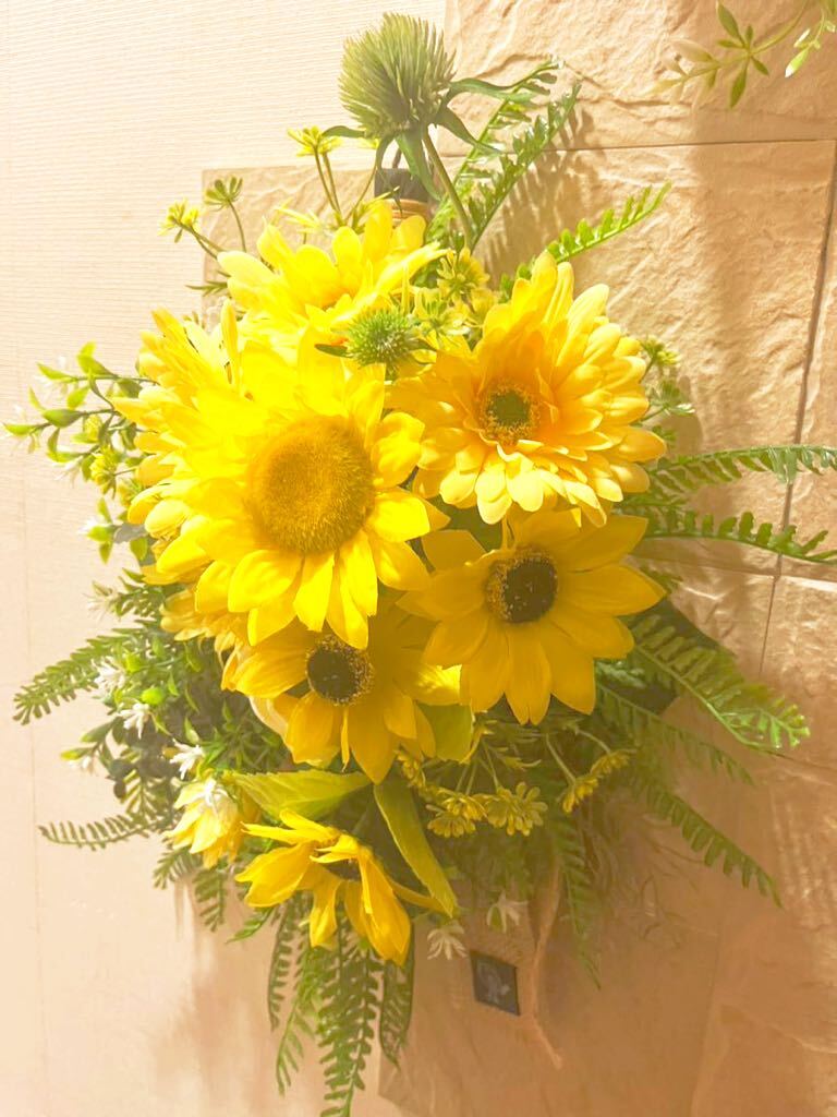  summer! bright Mukou . yellow color arrange! ornament length 45 centimeter . part shop . origin .. arrange art flower flax ribbon go in 