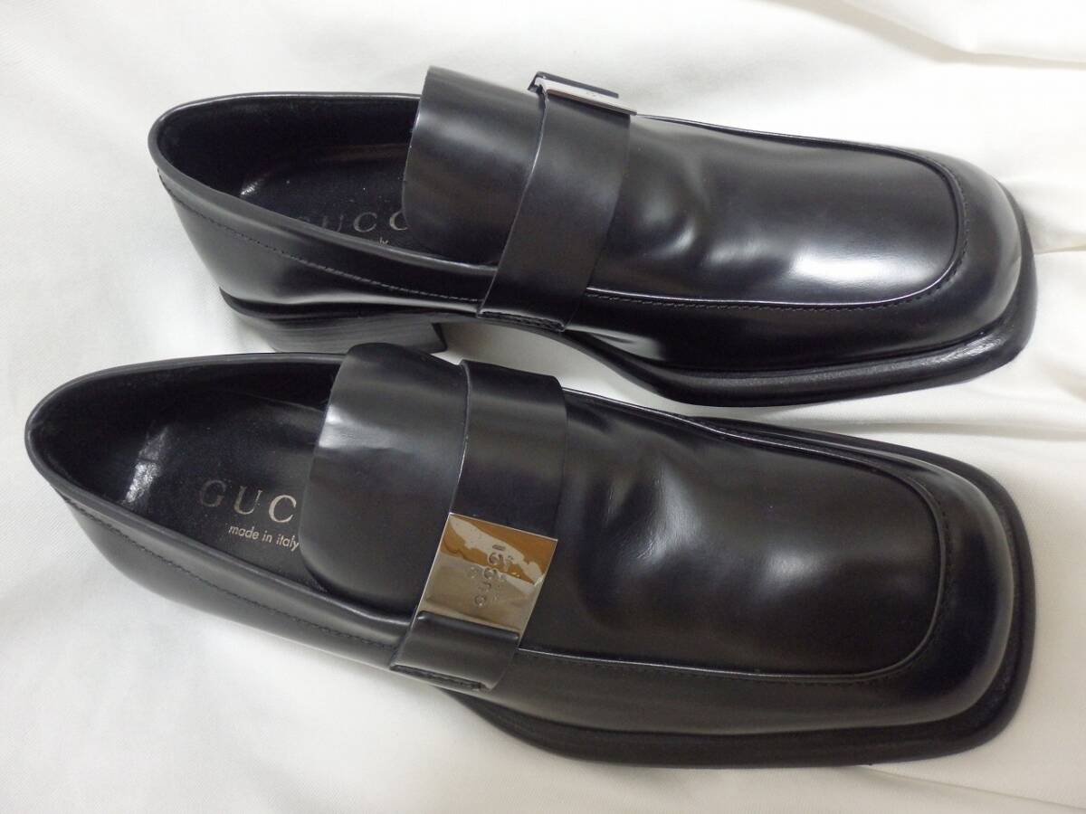 GUCCI Gucci black leather bit Loafer Italy made 41E display 25. corresponding leather sole unused . close used beautiful goods super-discount!