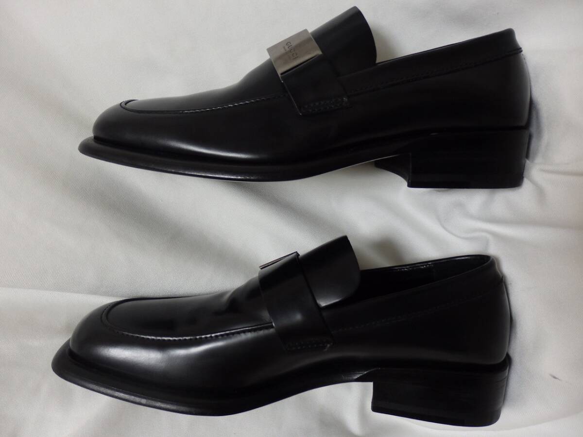 GUCCI Gucci black leather bit Loafer Italy made 41E display 25. corresponding leather sole unused . close used beautiful goods super-discount!