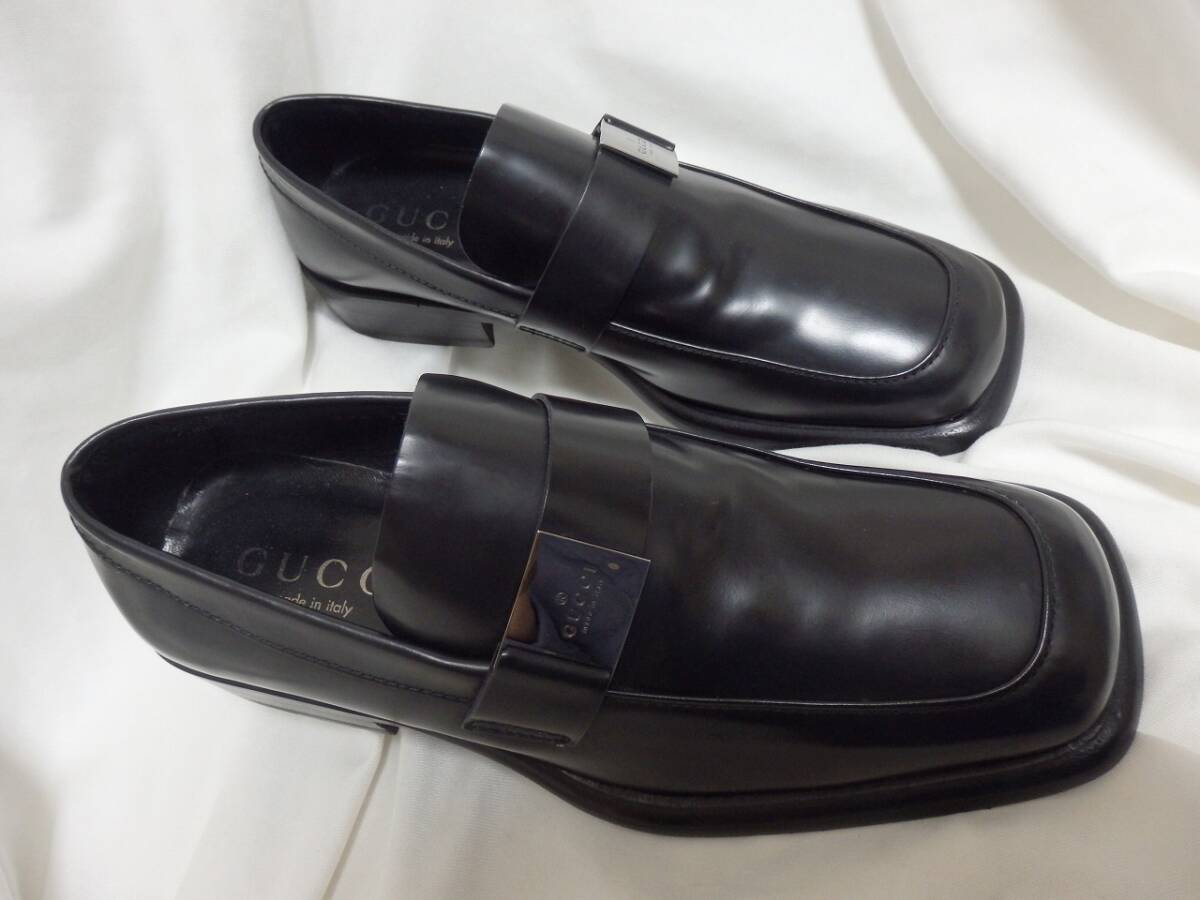 GUCCI Gucci black leather bit Loafer Italy made 41E display 25. corresponding leather sole unused . close used beautiful goods super-discount!