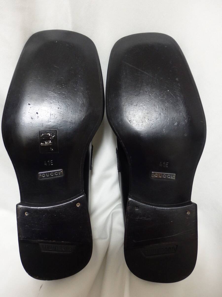 GUCCI Gucci black leather bit Loafer Italy made 41E display 25. corresponding leather sole unused . close used beautiful goods super-discount!