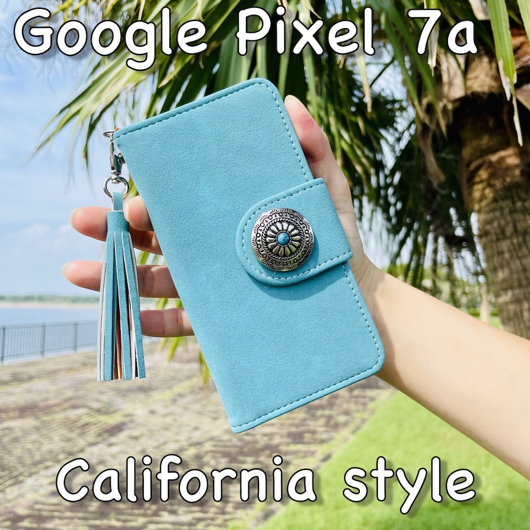Google Pixel 7a レザーケース☆フリンジ/スエード&コンチョ☆グーグル ピクセル 7a 手帳型カバー☆_画像1
