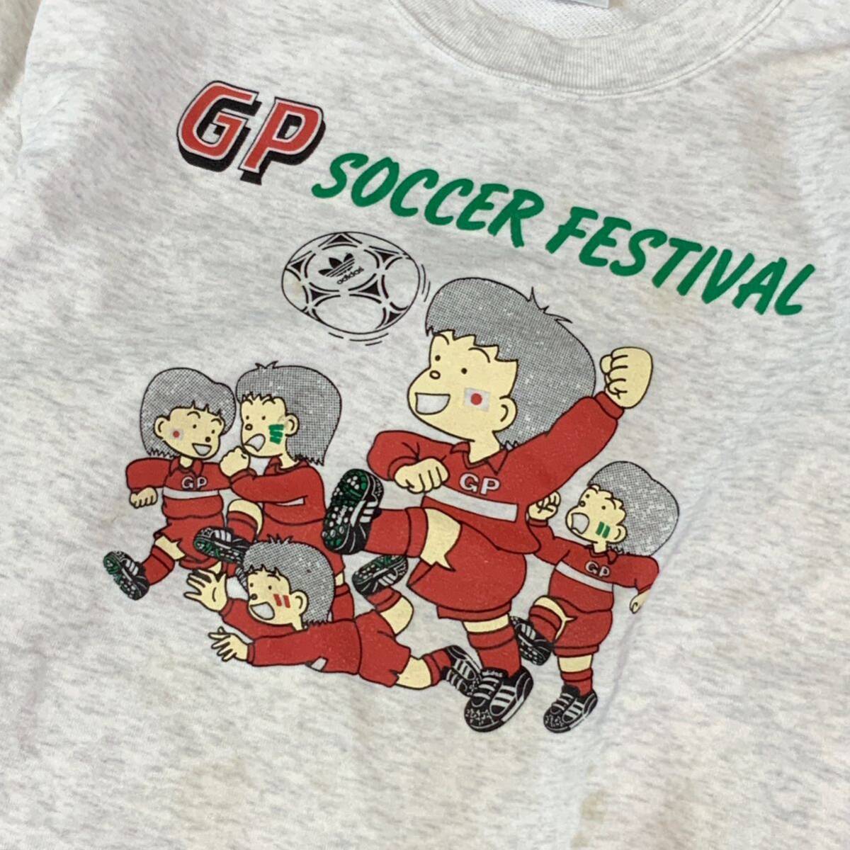 希少 90‘s adidas アディダス デサント製 両面プリント GP SOCCER FESTIVAL スウェット トレーナー メンズ Mサイズ 杢グレー_画像3