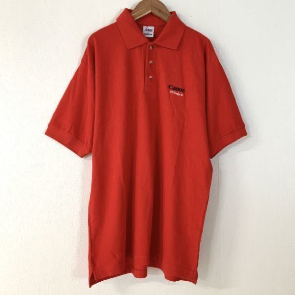  ultra rare tag equipped canon Canon one Point embroidery polo-shirt with short sleeves men's L size red red collector 