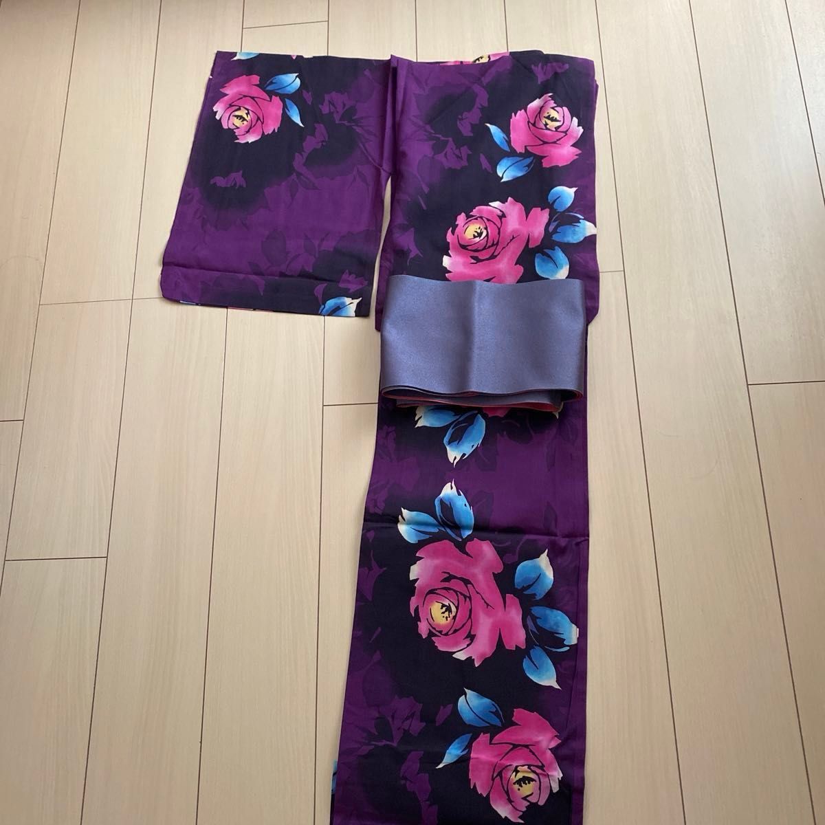 山本寛斎　KANSAI YAMAMOTO レディース　浴衣　帯セット　綿　パープル　紫　花柄　ブランド浴衣