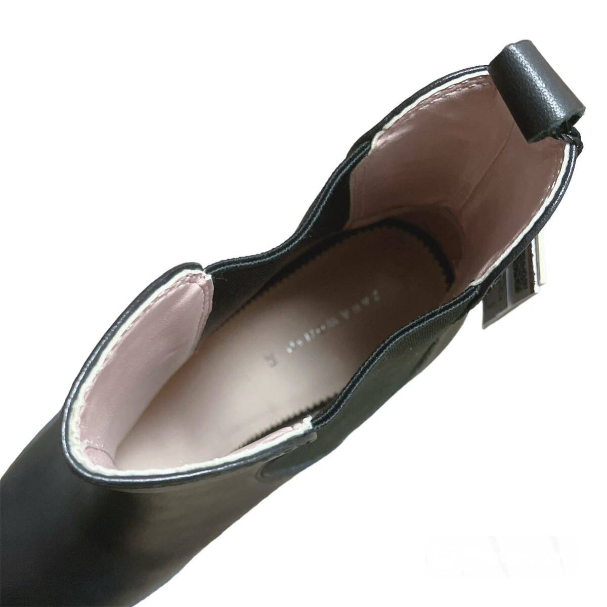[ unused ]ZARA Zara side-gore short boots 39 black leather original leather 25.5cm black heel tag attaching beautiful goods 