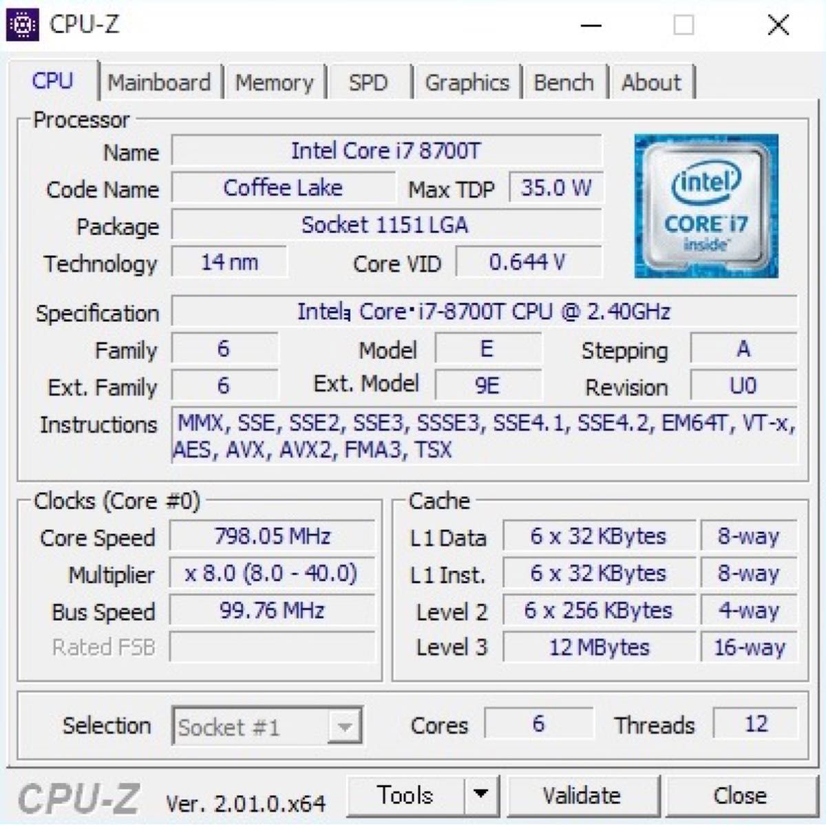 美品 CPU Core i7 8700T 本体 LGA1151v2 PC 自作