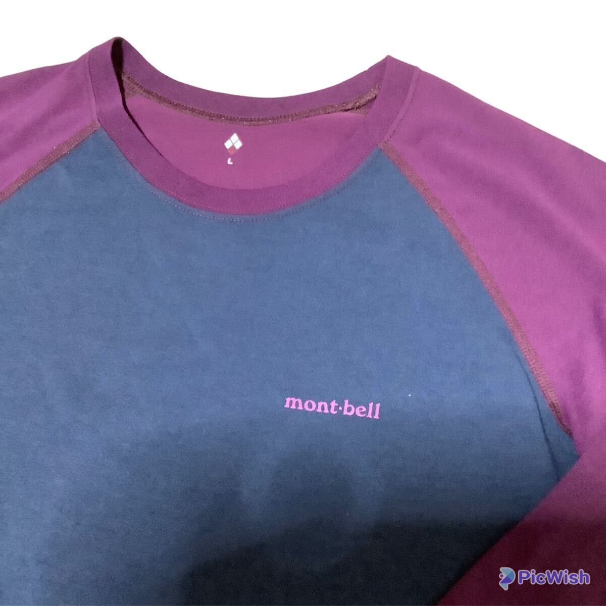 モンベル mont-bell ロンT 長袖 トップス Tシャツ ラグラン　レディース　L プラム×ブルーグレー　アウトドア　レジャー_画像2