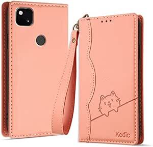 Kedic Google Pixel 4a ケース 手帳型 グーグル ピクセル4a ケース 可愛い笑顔の猫模様 手作り携帯カバの画像1