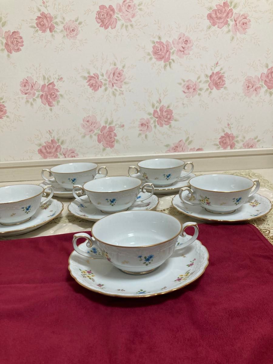 希少 レア】Noritake ノリタケ 散らし花 スープカップ&ソーサー 希少 レア】Noritake ノリタケ 散らし花 スープカップ&ソーサー