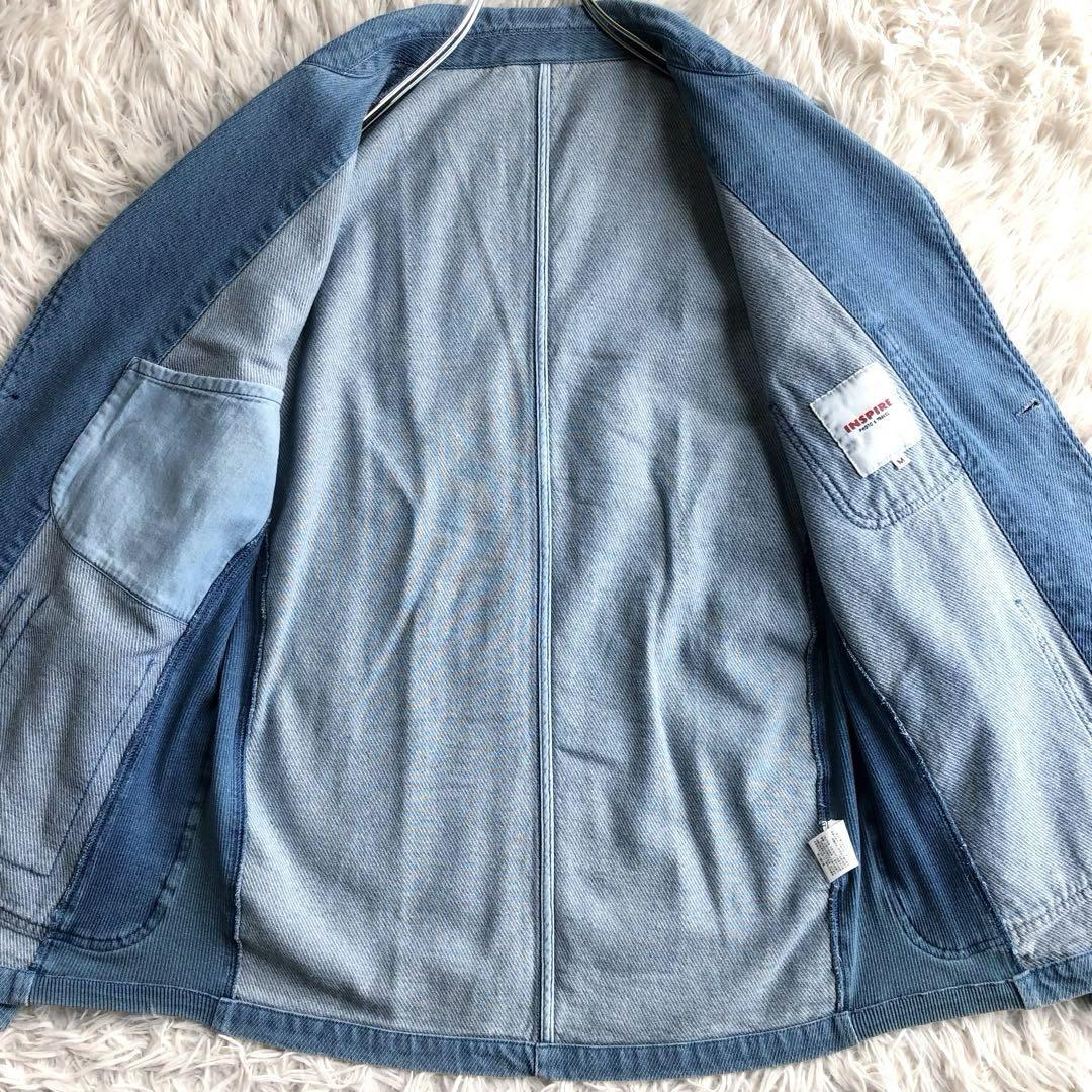  Inspire [ редкий размер L стрейч Denim ]INSPIRE Denim tailored jacket индиго синий blue вязаный переключатель эластичный одиночный 