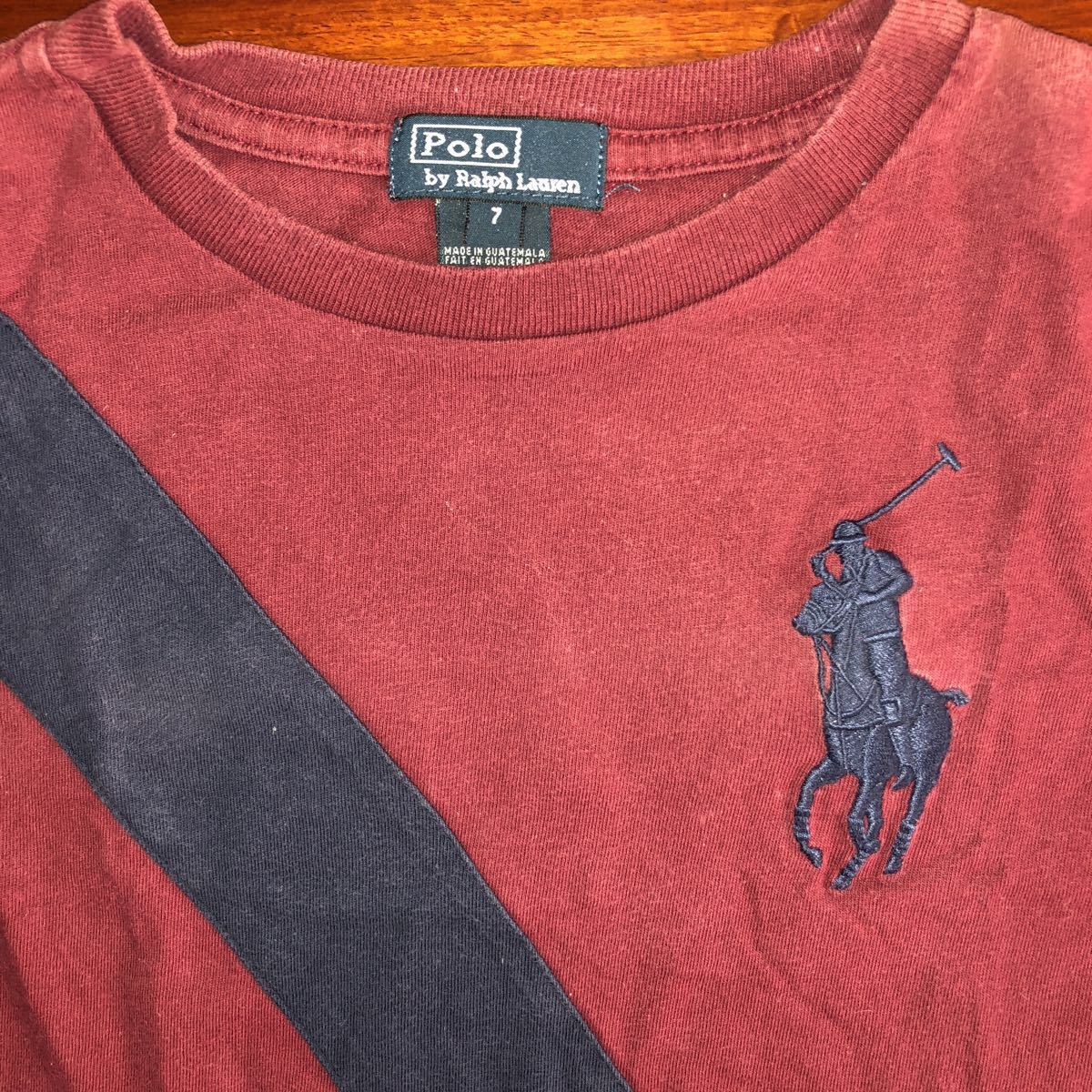 ラルフローレン／RALPH LAUREN　半袖　Tシャツ　サイズ7　130㎝　中古　えんじ色　ビッグポニー　色あせあり