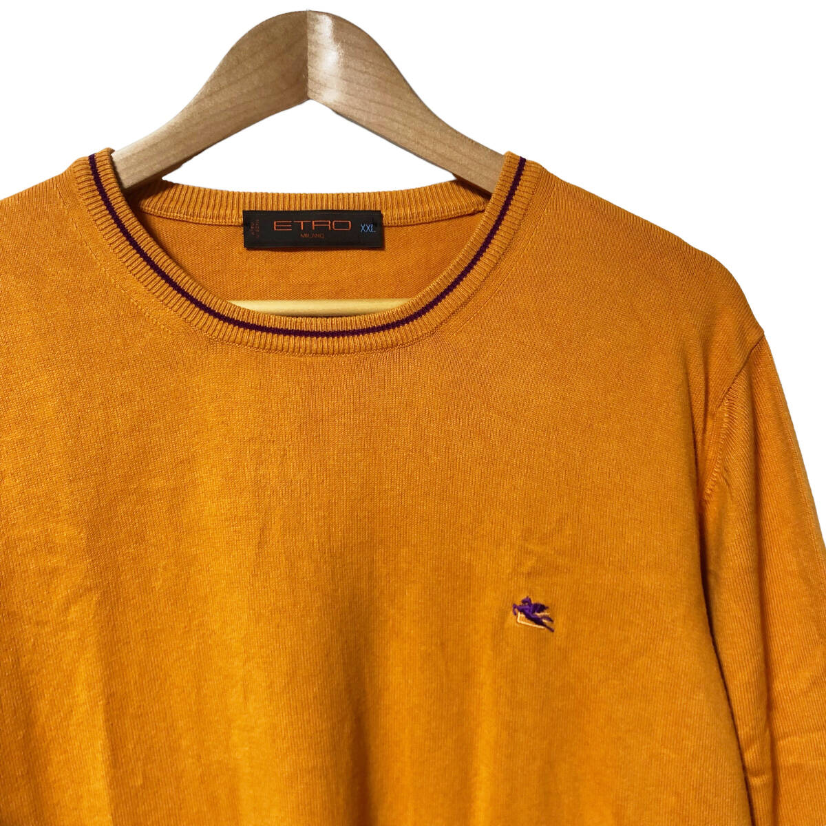 ETRO Etro вязаный свитер длинный рукав вышивка хлопок XXL orange Италия производства мужской A18