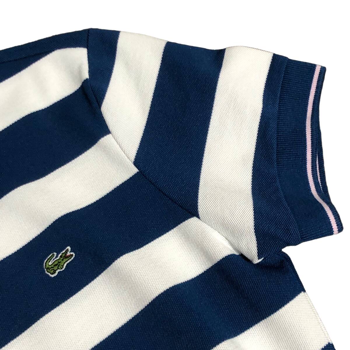 LACOSTE SPORT ラコステ ポロシャツ ボーダー 半袖 ストレッチ 34 白 青 レディース A13_画像6