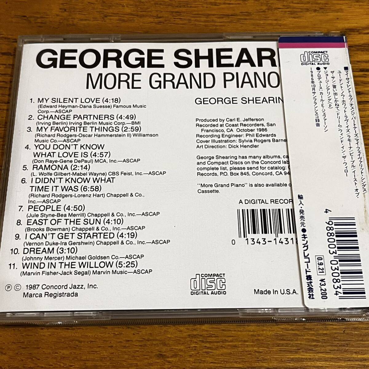 シール帯 CD ジョージ・シアリング GEORGE SHEARING MORE GRAND PIANO 日本語解説有り ディスク良好 87年_画像4