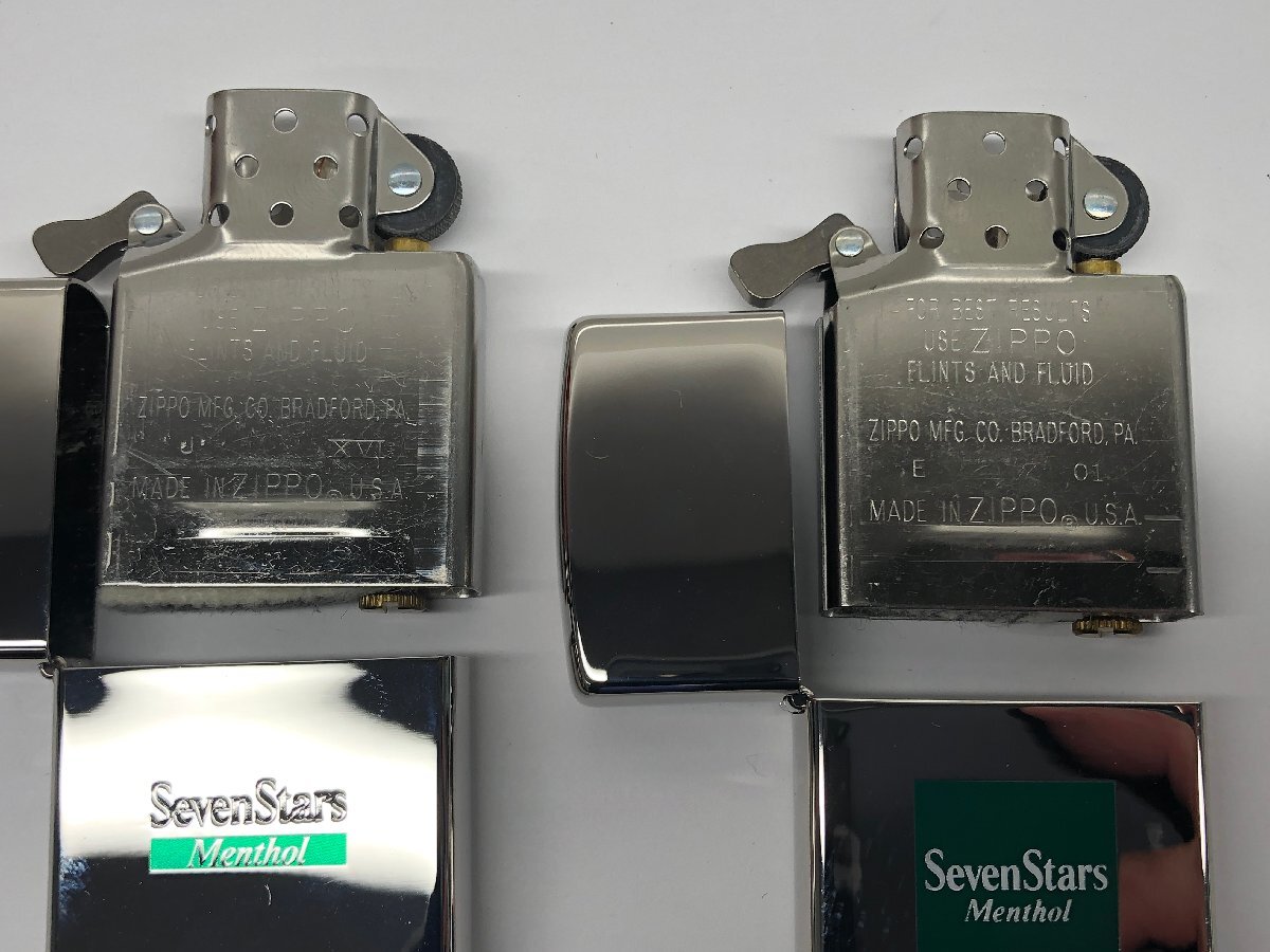 9【美品】セブンスター SevenStars メンソール Menthol シルバー系 ロゴ グリーン ZIPPO ジッポ 2個セット 喫煙具 本体のみ_画像7