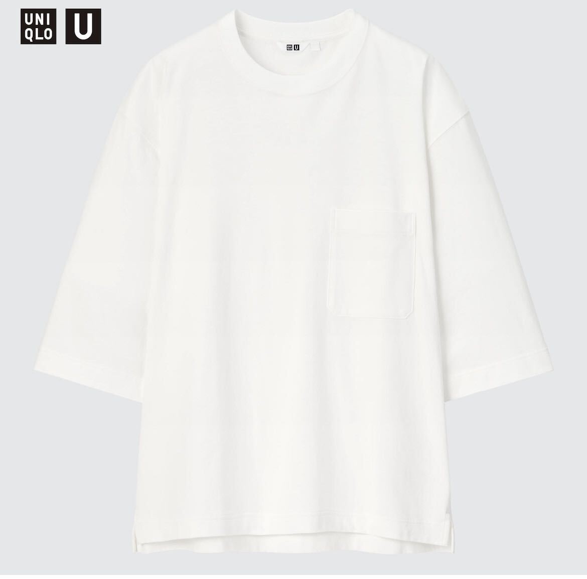 23ss ユニクロユー M クルーネックTシャツ 7部袖 白 ホワイト UNIQLO U 半袖 長袖 胸ポケット コットン コラボ ルメール オーバーサイズの画像1