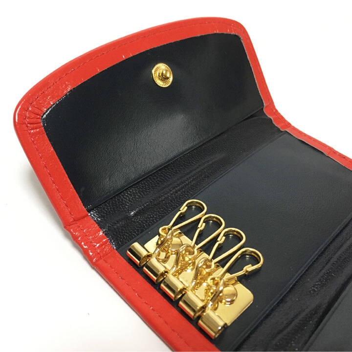  Kitamura / Kitamura key case navy red brink real leather made 4 lotus [6190]