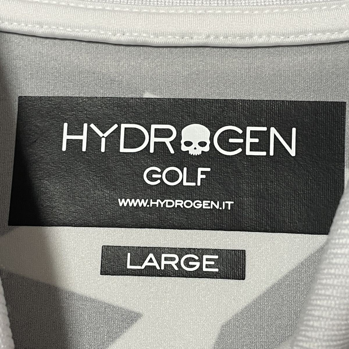 極美品■HYDROGEN GOLF【L】半袖 ポロシャツ ゴルフウェア スカル 幾何学柄 ホワイト ブラック ストレッチ 吸汗速乾 ハイドロゲン ゴルフ_画像7