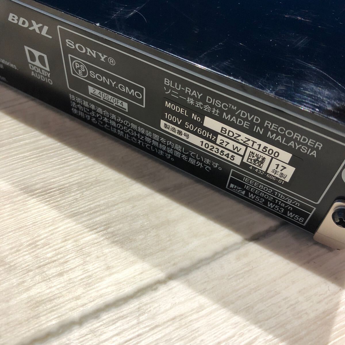 SONY Sony BDZ-ZT1500 4K Blu-ray HDD BD recorder Blue-ray disk recorder 2017 year made power cord attaching electrification OK viewing OK present condition goods 