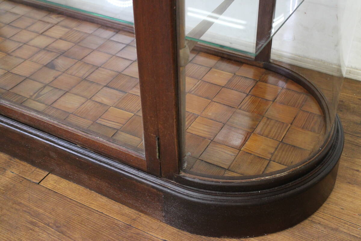  antique display shelf glass case showcase ellipse R type counter wooden 