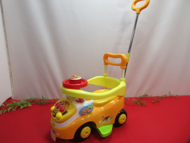 [OL427/14] Anpanman good ..biji- car handcart toy for riding pushed . stick + guard attaching operation goods!