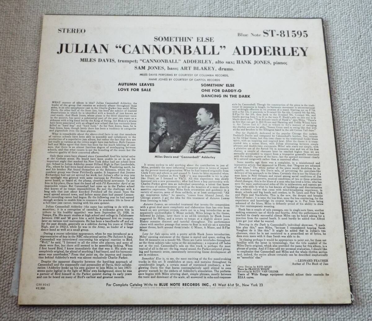 LPレコード【BLUE NOTE 1595】CANNONBALL ADDERLEY◇SOMETHIN'ELSE キャノンボール・アダレイ◇サムシン・エリス ブルーノート_画像2