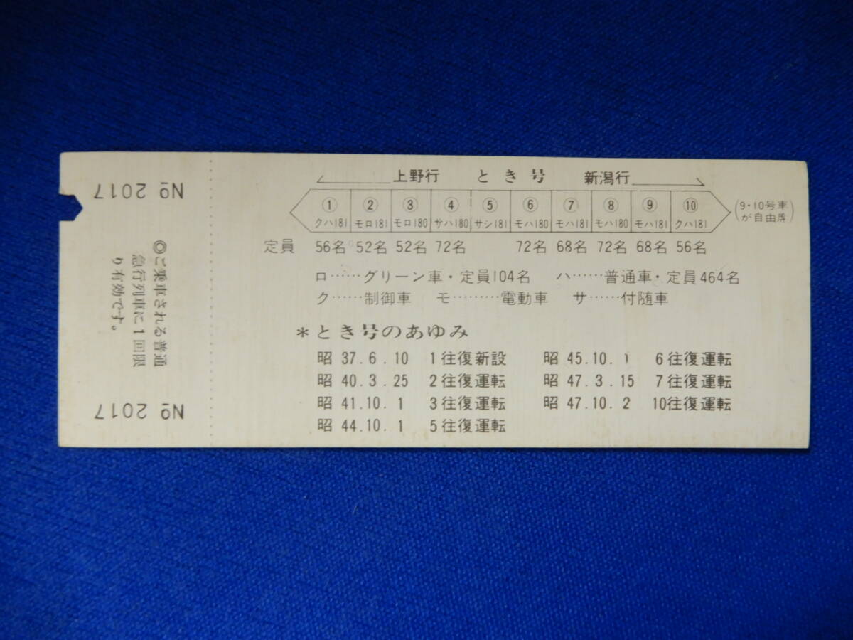 S47・10・7　とき号10往復運転記念急行券　新潟鉄道管理_画像2