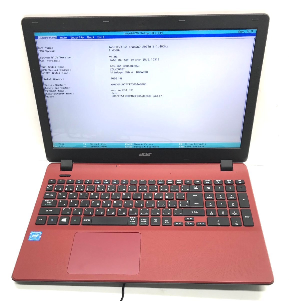 NT: Acer ES1-571-A14D/R Celeron 2957U 1.40GH /メモリ：4GB / HDD:500GB/ 無線 /マルチ/ノートパソコン_画像1
