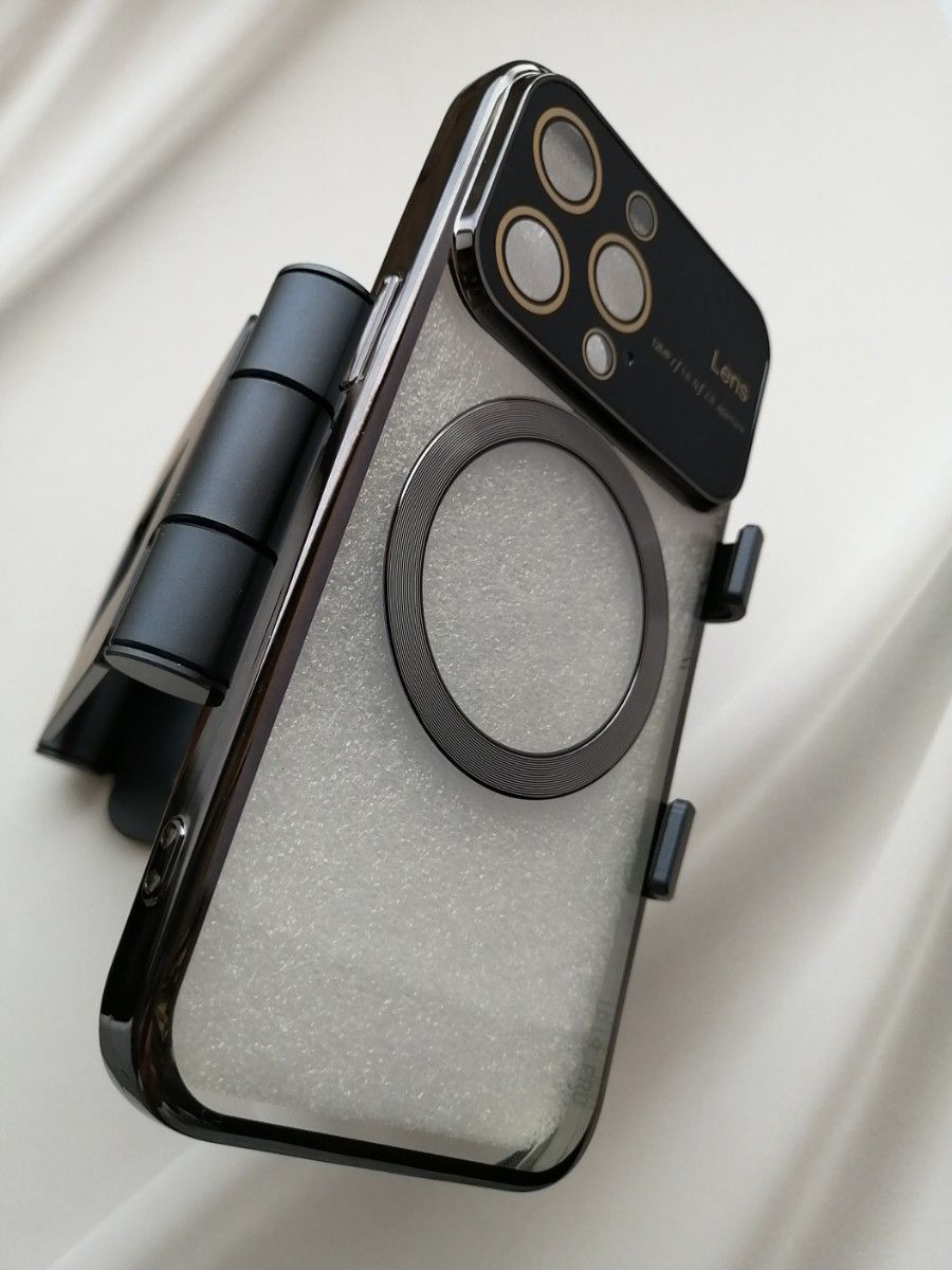 iPhone13Pro 用ケース MagSafe対応 カメラレンズ保護大型ビューウィンドウ  ブラック 