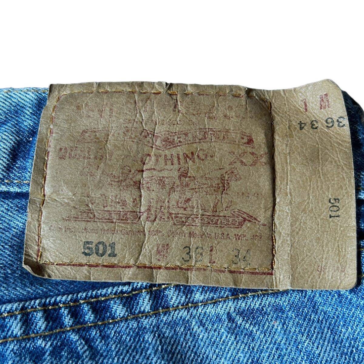 希少 USA製 90's Levi's リーバイス 501 ヴィンテージ ハーフ デニム パンツ ショート 膝下 ジーパン W35 L14 レア アタリ 66前期 517 646_画像6