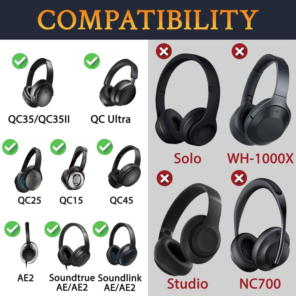 ブラック SOULWIT イヤーパッドカバー ヘッドホンパッドカバー Bose QuietComfort Ultra/QC15 Q_画像2