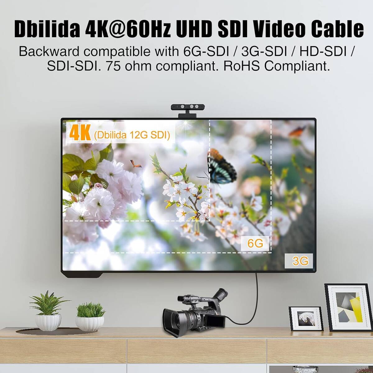 2M 12G SDI ケーブル 2M、Dbilida 4K@60Hz UHD SDI ビデオ ケーブル 75ohm BNC ケーブ_画像3