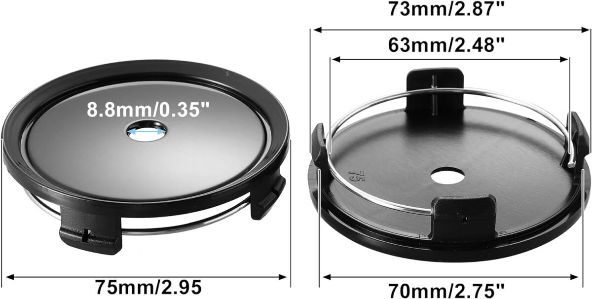 ブラック uxcell 自動車ホイールセンタータイヤハブキャップカバー 車用 ブラック 4クリップ 外径75 mm 4個_画像4