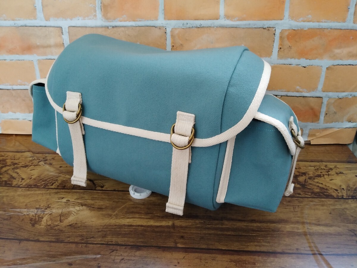 ハンドメイド サドルバッグ キャンバス 帆布 ジェイドブルー