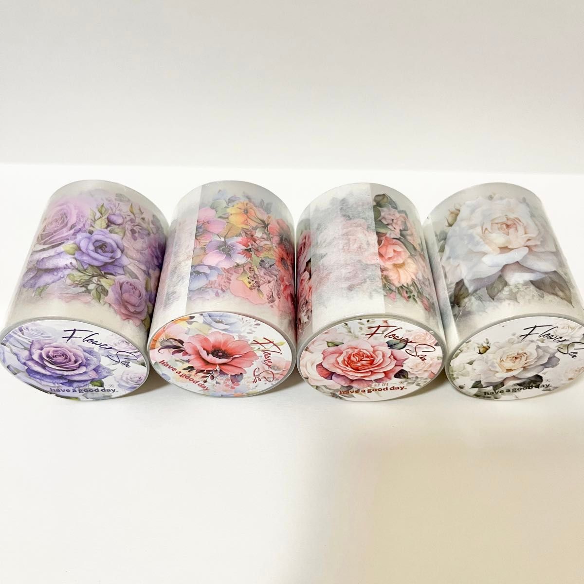 マスキングテープ PETテープ　コラージュ フラワー　8種　花　かわいい マステ  コラージュ素材 フラワーロールシールセット