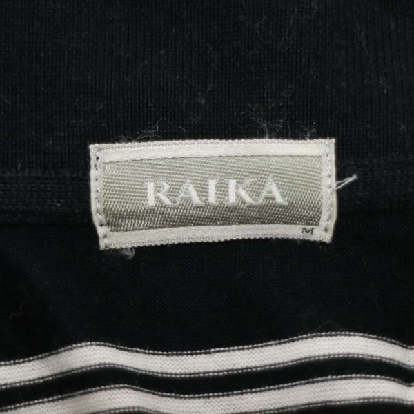 RAIKA ライカ 春夏 半袖 ロゴ刺繍★ ボーダー ポロシャツ Sz.M　メンズ 日本製 白 × 黒 　E4T00869_4#A_画像5