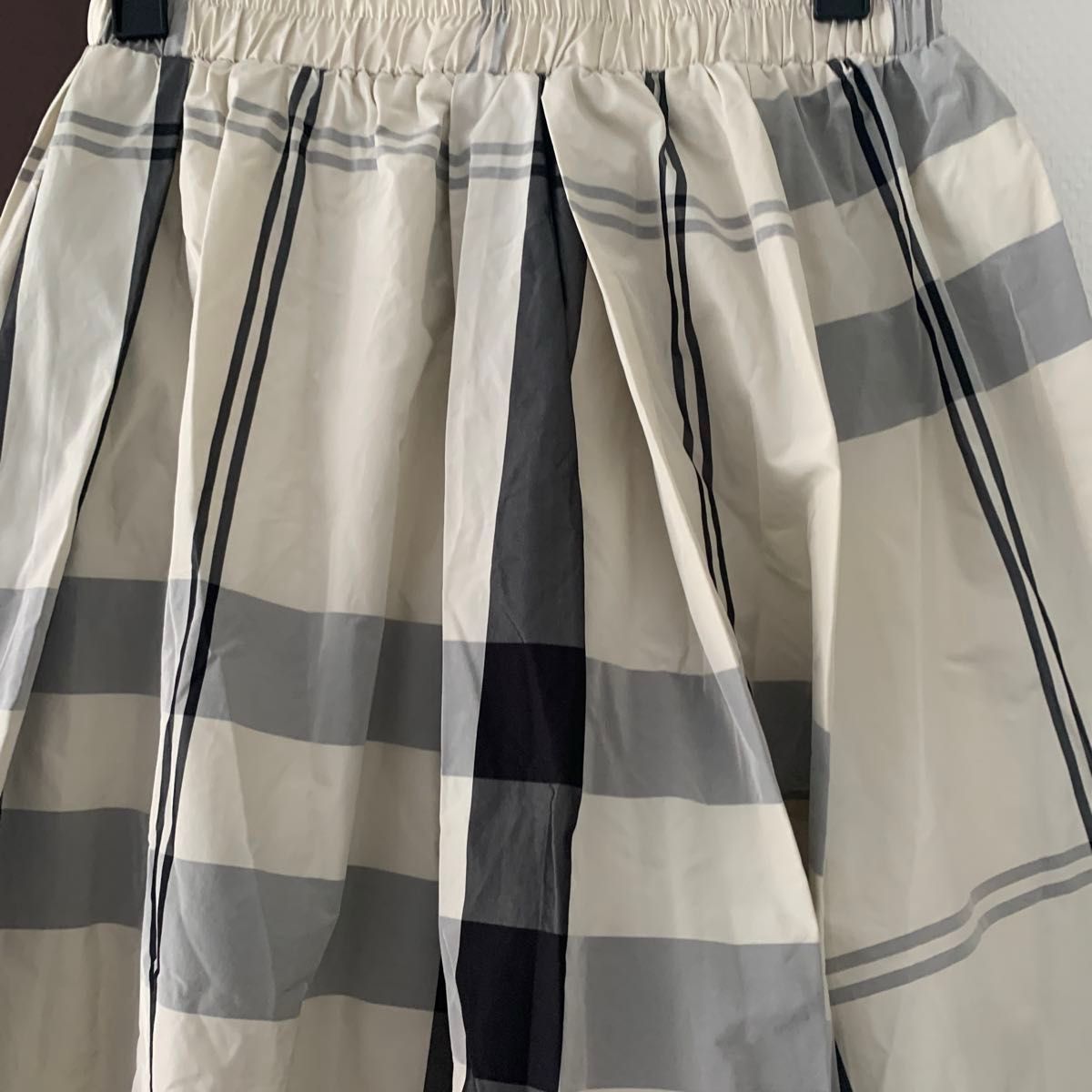 fifth チェックロングスカート　タフタボリューム　ノバチェック　ホワイト ウエストゴム　フリーサイズ