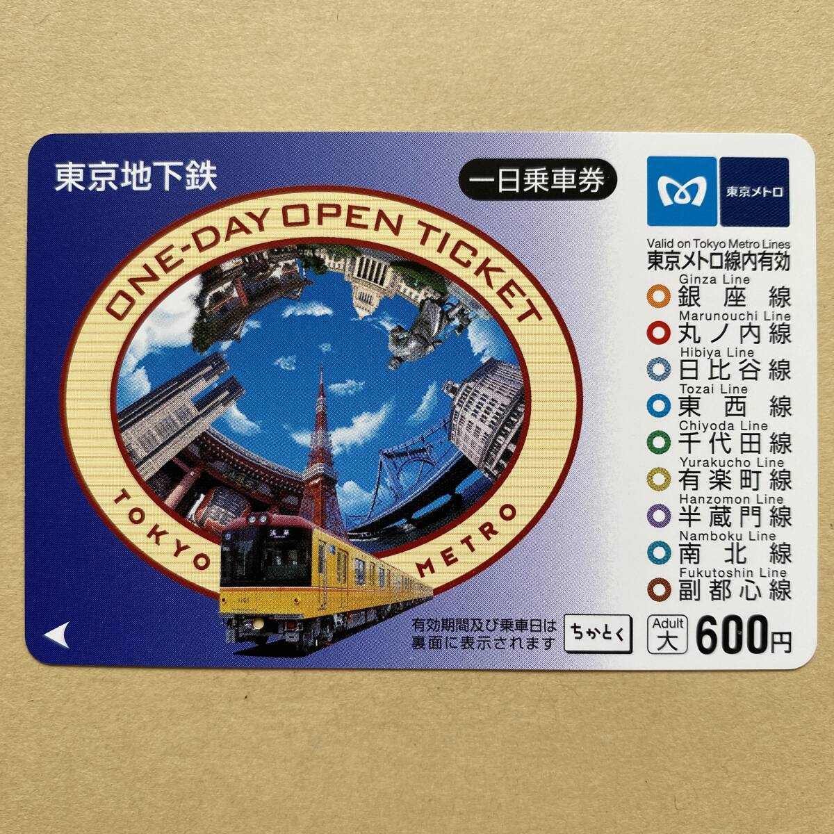 【使用済】 一日乗車券 営団地下鉄 東京メトロ 大人600円_画像1