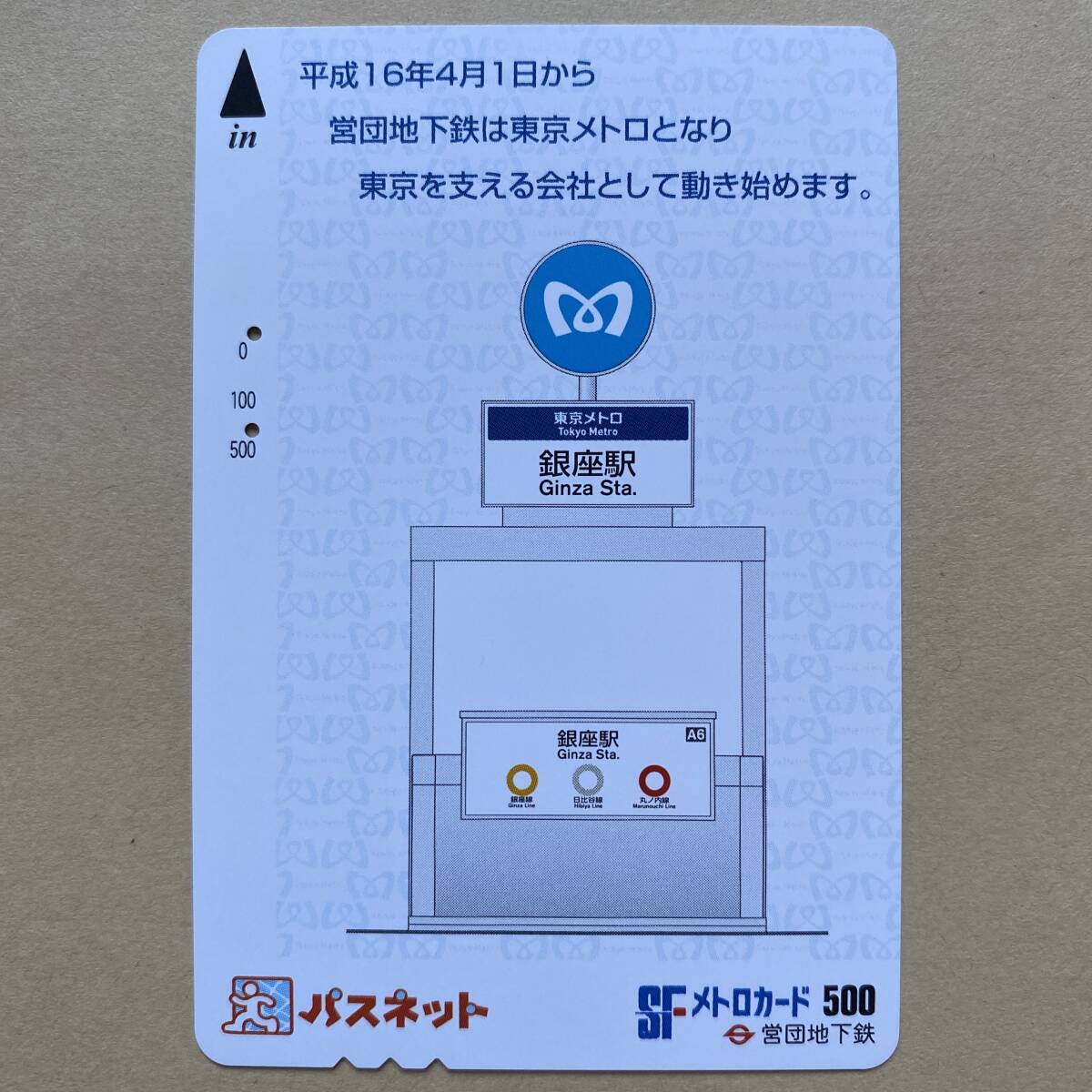 【使用済】 パスネット 営団地下鉄 東京メトロ 平成16年4月1日から 営団地下鉄は東京メトロとなり 東京を支える会社として動き始めます。　_画像1