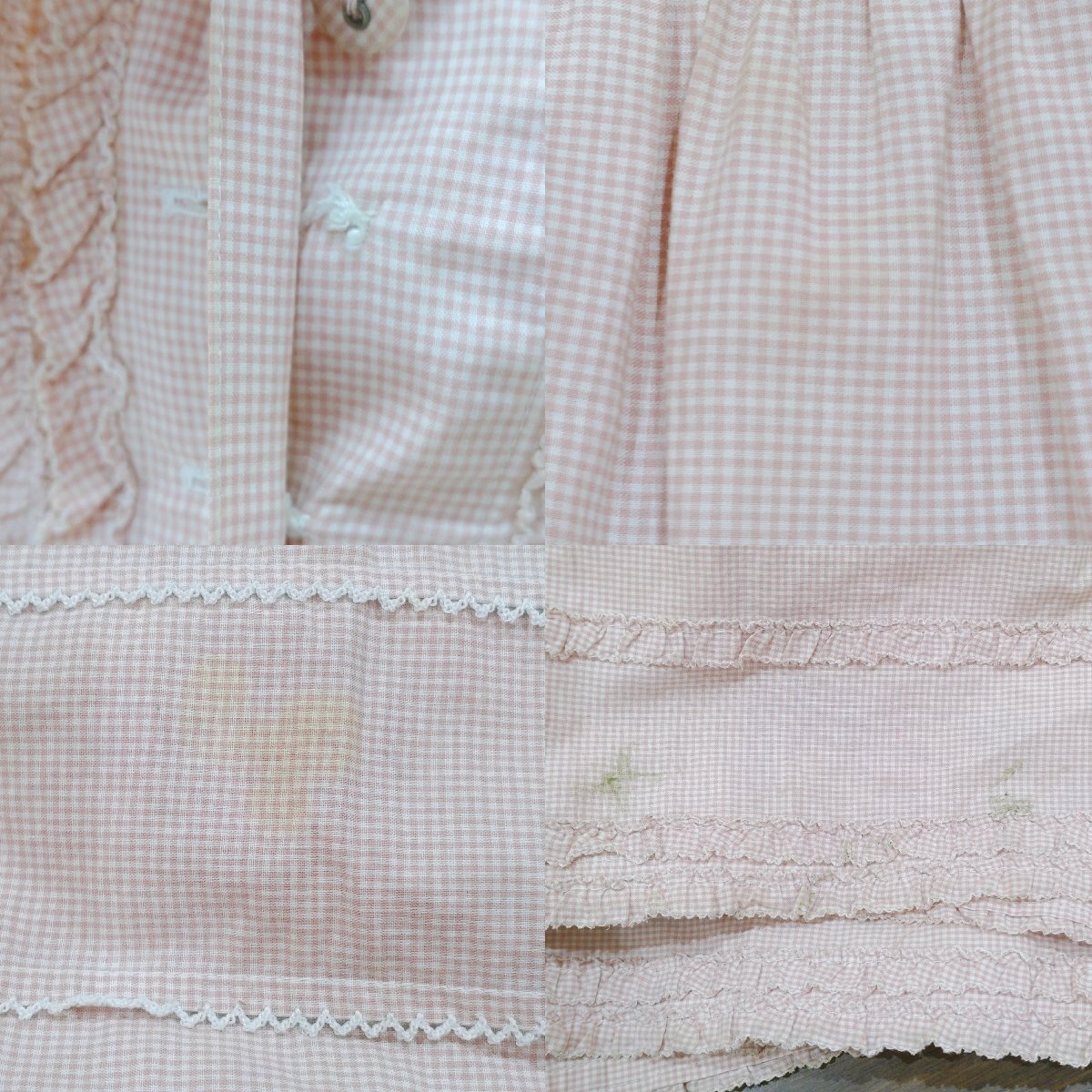 PINK HOUSE One-piece size : free pink silver chewing gum check Pink House race pin tuck frill embroidery 