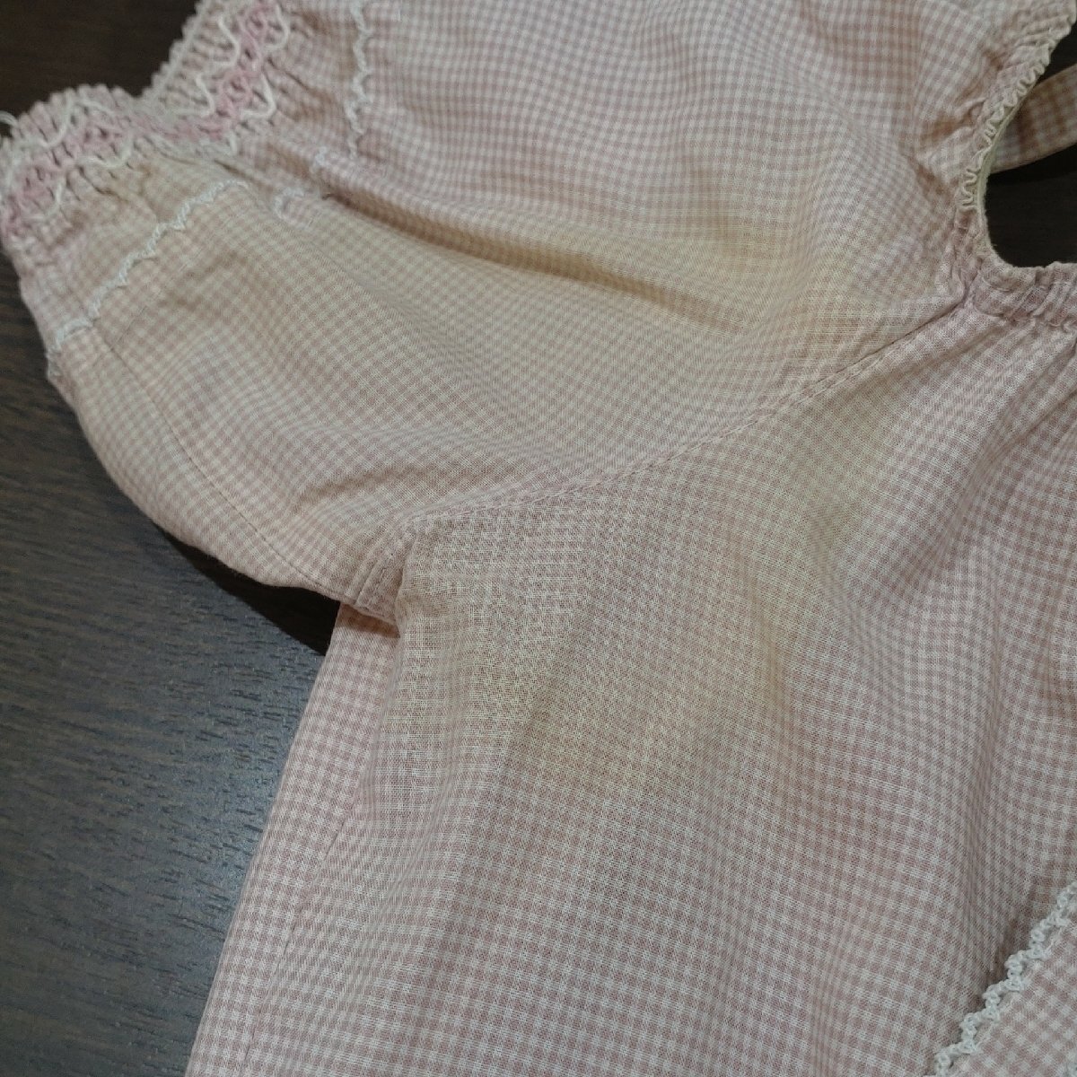 PINK HOUSE One-piece size : free pink silver chewing gum check Pink House race pin tuck frill embroidery 