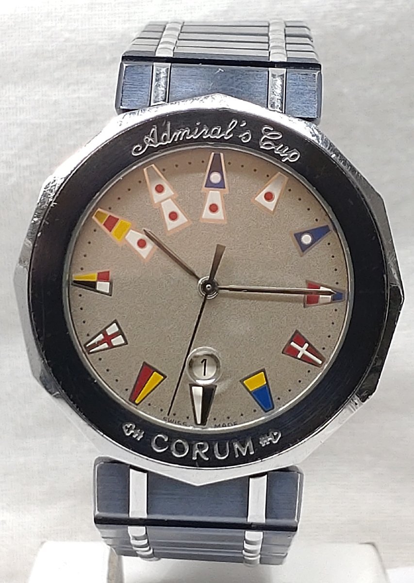 【稼動品】CORUM コルム Admiral Cup アドミラルズカップ 99 810 30V50B ガンブルー×シルバー クオーツ デイト 本体のみ_画像2