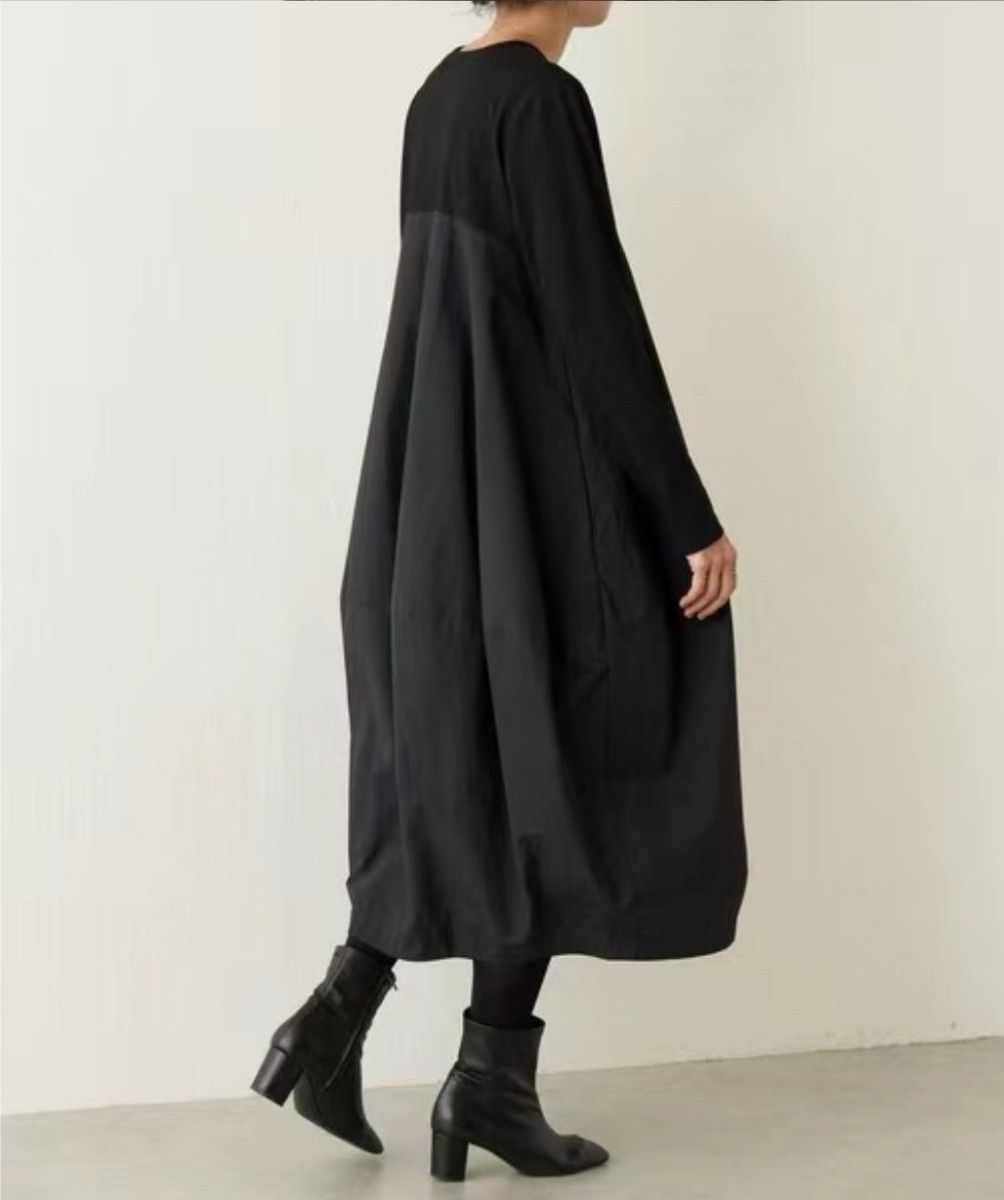 モード系 ワンピース コクーンスカート バルーン風 ゆったり 大きいサイズ かぶるだけ ぷっくりスカートがかわいい　黒　大人可愛い