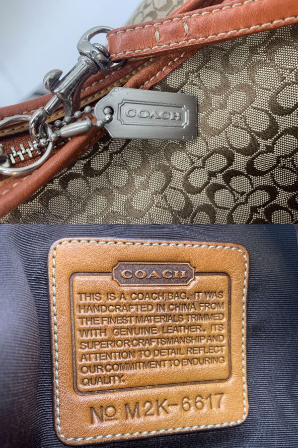 COACH コーチ ワンショルダー バッグ 6617 シグネチャー ブラウン系×オレンジ系 キャンバス×レザー レディース 保存袋付き_画像9